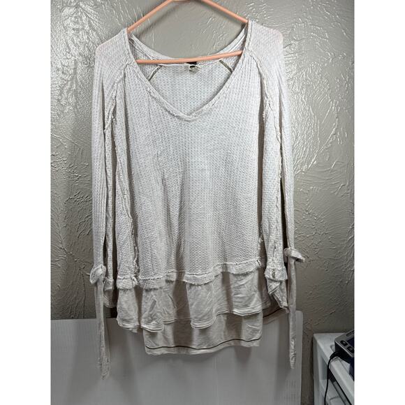 Free People Tops - Free People We The Free Womens Tunic Long Sleeve Shirt‎ V Neck Waffle Cream XS